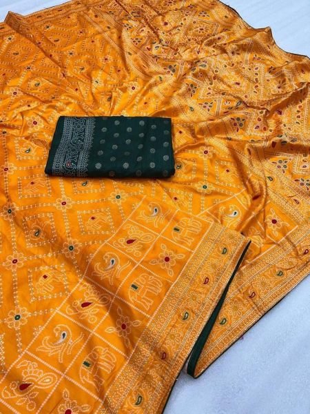 Beautiful Bandhej Weaving Work Dola Silk Saree Collections Silk Sarees Wholesale