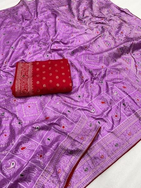 Beautiful Bandhej Weaving Work Dola Silk Saree Collections Silk Sarees Wholesale