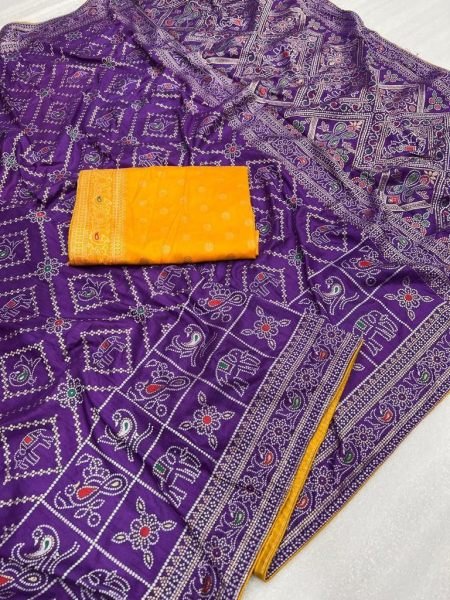 Beautiful Bandhej Weaving Work Dola Silk Saree Collections Silk Sarees Wholesale