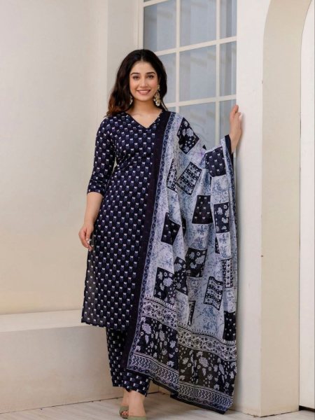 Beautiful Black Viscose Rayon Kurti set With Chaderi Dupatta Kurtis