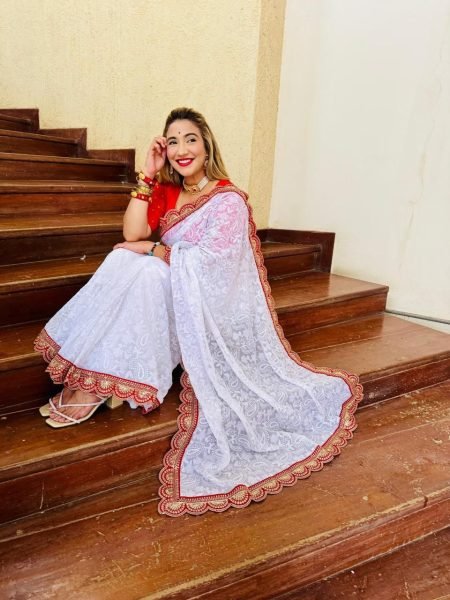 Beautiful Chikankari Embroidery Sequins Work Georgette Saree Georgette Sarees Wholesale