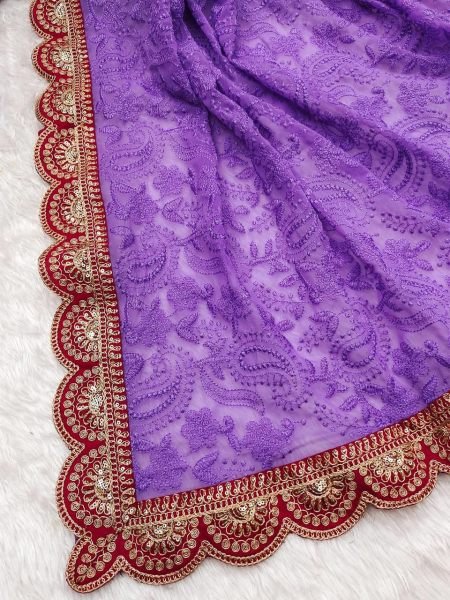 Beautiful Chikankari Embroidery Sequins Work Georgette Saree Georgette Sarees Wholesale