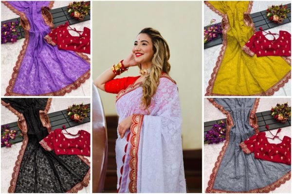 Beautiful Chikankari Embroidery Sequins Work Georgette Saree Georgette Sarees Wholesale
