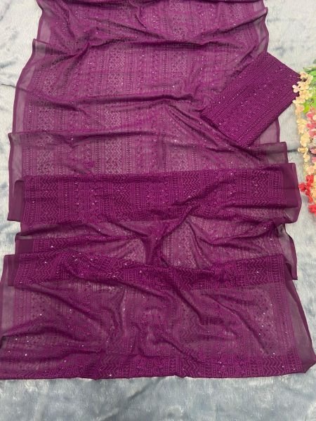 Beautiful Chikankari Embroidery Sequins Work Georgette Saree Georgette Sarees Wholesale