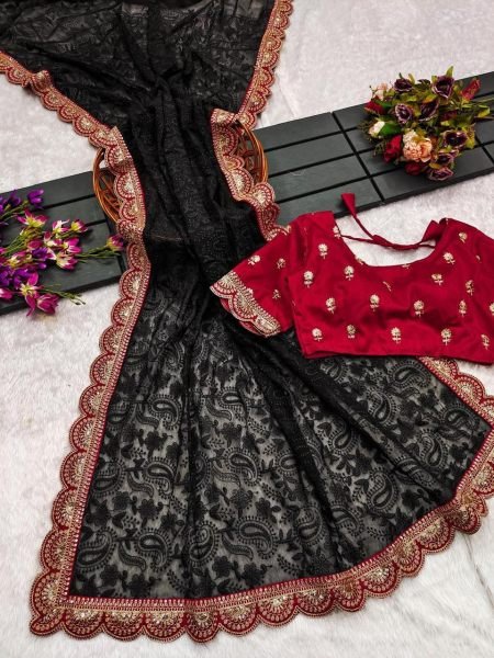 Beautiful Chikankari Embroidery Sequins Work Georgette Saree Georgette Sarees Wholesale