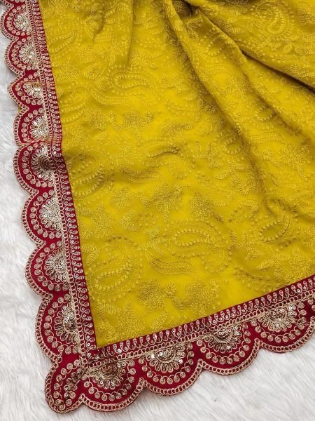 Beautiful Chikankari Embroidery Sequins Work Georgette Saree Georgette Sarees Wholesale