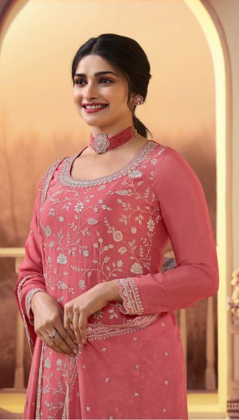 Beautiful Chinon Embroidered Work Sharara Suits Collection  Designer Plazzo Salwar Suits Wholesale