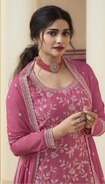 Beautiful Chinon Embroidered Work Sharara Suits Collection  Designer Plazzo Salwar Suits Wholesale