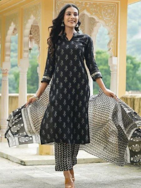 Beautiful Cotton Straight Suit Set With Dupatta  Kurti With Dupatta Wholesale