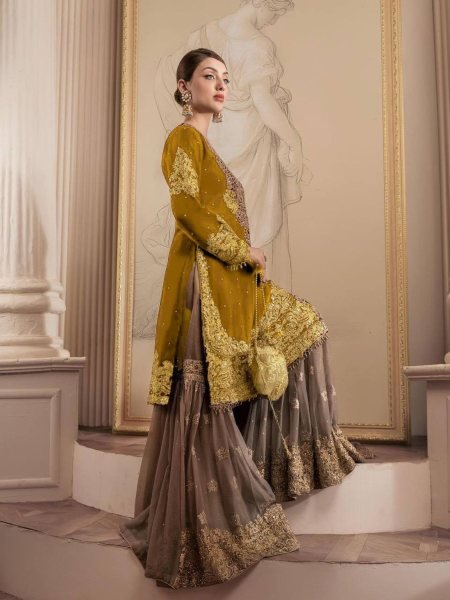 Beautiful  Designer faux Georgette Sequence yellow  Sharara set with Dupatta  Salwar Kameez