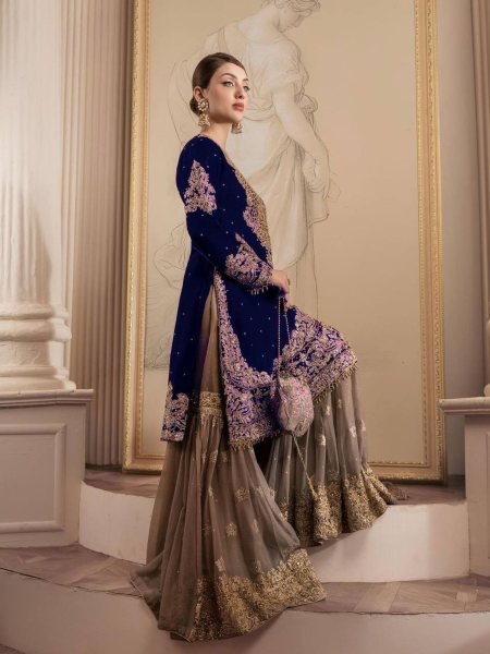 Beautiful  Designer faux Georgette Sequence Blue  Sharara set with Dupatta  Salwar Kameez