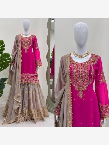 Beautiful  Designer faux Georgette Sequence Pink  Sharara set with Dupatta  Sharara Set