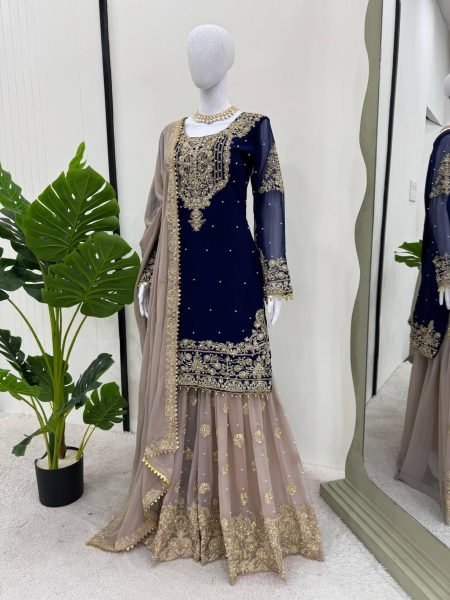 Beautiful  Designer faux Georgette Sequence Blue  Sharara set with Dupatta  Sharara Set