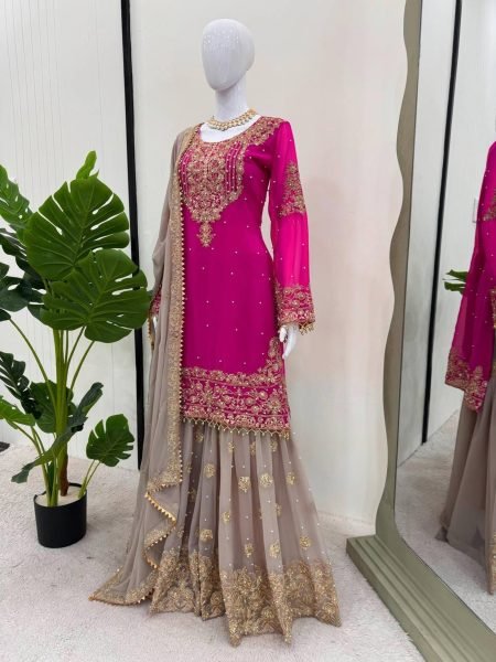 Beautiful  Designer faux Georgette Sequence Pink  Sharara set with Dupatta  Sharara Set