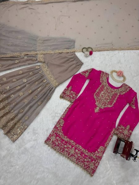 Beautiful  Designer faux Georgette Sequence Pink  Sharara set with Dupatta  Sharara Set