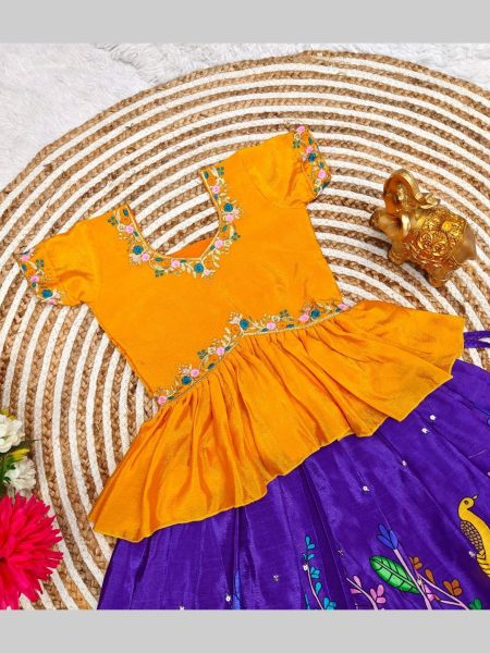 Beautiful Designer Jamuni Yellow   Sky Rani Kids Lehenga Choli Girls Wear