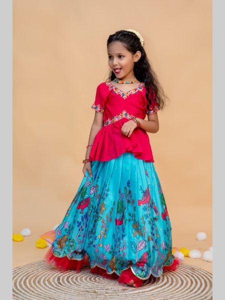 Beautiful Designer Jamuni Yellow   Sky Rani Kids Lehenga Choli Girls Wear