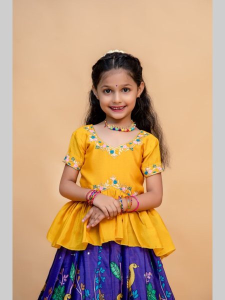 Beautiful Designer Jamuni Yellow   Sky Rani Kids Lehenga Choli Girls Wear