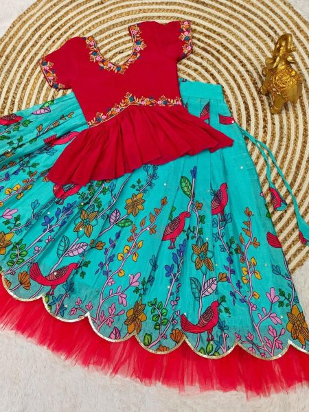 Beautiful Designer Jamuni Yellow   Sky Rani Kids Lehenga Choli Girls Wear