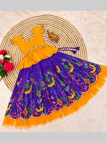 Beautiful Designer Jamuni Yellow   Sky Rani Kids Lehenga Choli Girls Wear