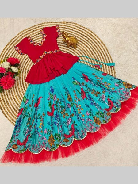 Beautiful Designer Jamuni Yellow   Sky Rani Kids Lehenga Choli Girls Wear