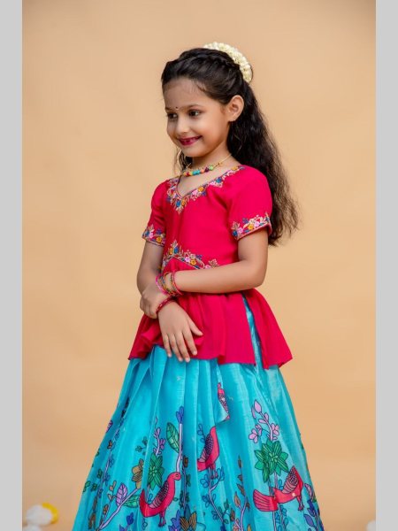 Beautiful Designer Jamuni Yellow   Sky Rani Kids Lehenga Choli Girls Wear