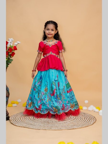 Beautiful Designer Jamuni Yellow   Sky Rani Kids Lehenga Choli Girls Wear