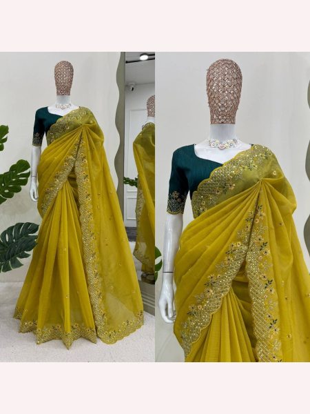 Beautiful Designer Yellow silk Saree With Mono Benglori Blouse Silk Sarees Wholesale