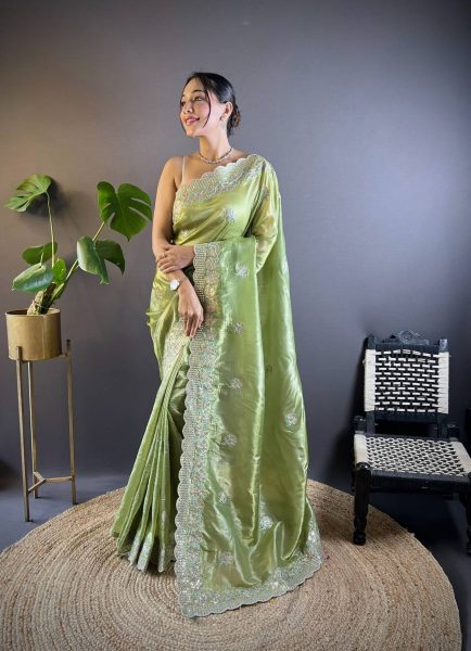 Beautiful Diamond Silk Saree With Multi Sequence And Thread Work Silk Sarees Wholesale