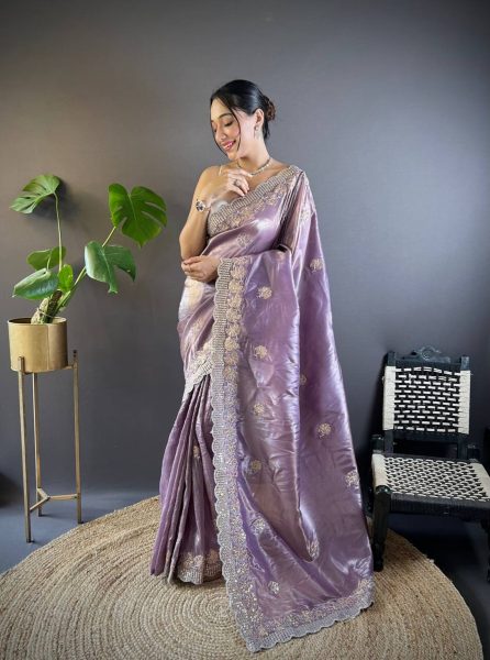 Beautiful Diamond Silk Saree With Multi Sequence And Thread Work Silk Sarees Wholesale