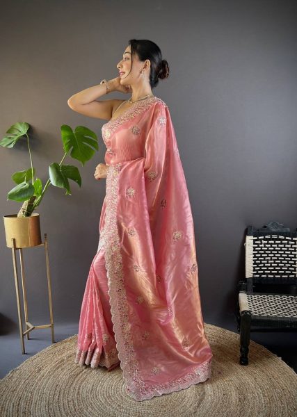 Beautiful Diamond Silk Saree With Multi Sequence And Thread Work Silk Sarees Wholesale