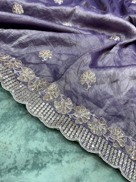 Beautiful Diamond Silk Saree With Multi Sequence And Thread Work Silk Sarees Wholesale