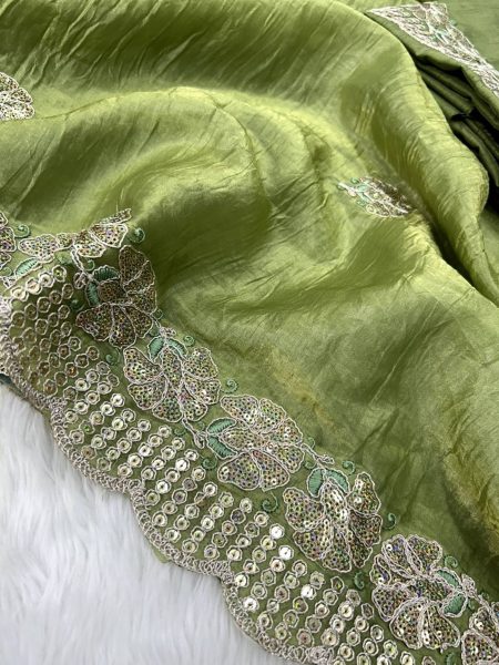 Beautiful Diamond Silk Saree With Multi Sequence And Thread Work Silk Sarees Wholesale