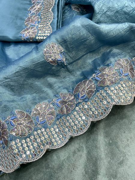 Beautiful Diamond Silk Saree With Multi Sequence And Thread Work Silk Sarees Wholesale