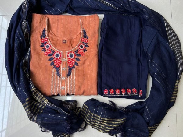 Beautiful Dobby Rayon Embroidery Work Kurti Pant Set  3 Piece Kurti Set