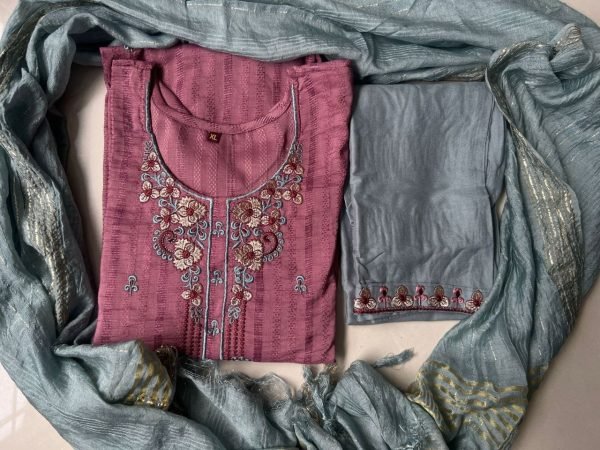 Beautiful Dobby Rayon Embroidery Work Kurti Pant Set  3 Piece Kurti Set