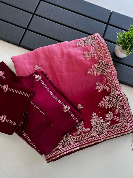 Beautiful Embroidery Chiffon Shimmer Silk Saree Collection  Sarees 