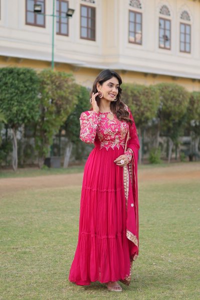 Beautiful Faux Georgette Floral Gown With Dupatta  Plus Size Kurti / Gown