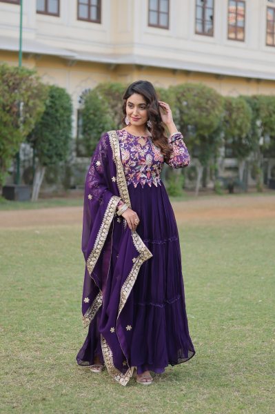 Beautiful Faux Georgette Floral Gown With Dupatta  Plus Size Kurti / Gown