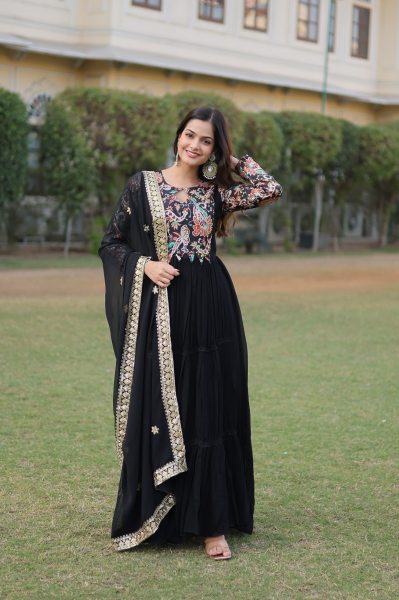 Beautiful Faux Georgette Floral Gown With Dupatta  Plus Size Kurti / Gown