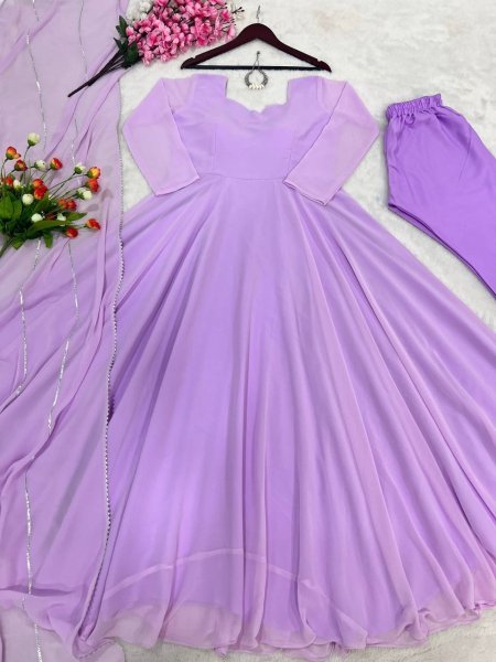 Beautiful Faux Georgette Gown Pant   Dupatta 3 Piece Kurti Set