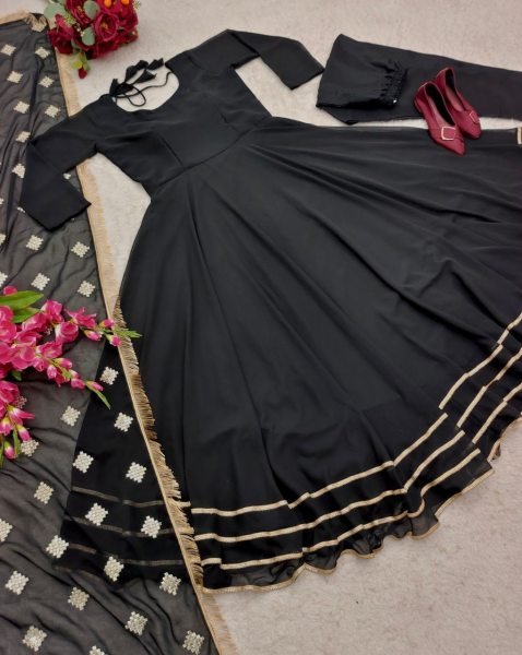 Beautiful Fox Georgette Gown Pant With Sequence Work Dupatta 3 Piece Kurti Set
