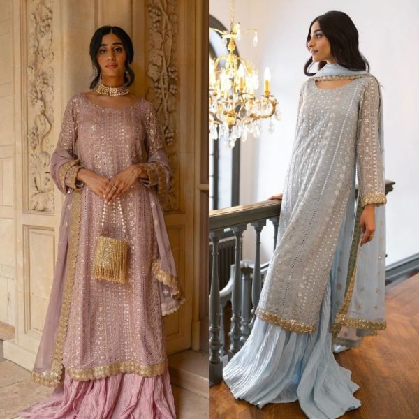 Beautiful Georgette Sharara Suit With Embroidery Work  Ready To Wear Collection
