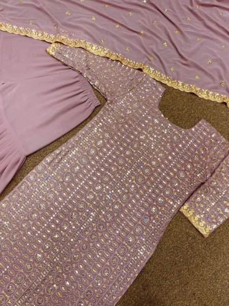 Beautiful Georgette Sharara Suit With Embroidery Work  Ready To Wear Collection