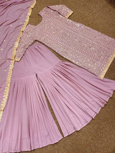 Beautiful Georgette Sharara Suit With Embroidery Work  Ready To Wear Collection