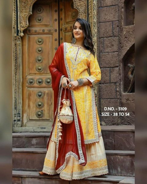 Beautiful Heavy Rayon 14 Kg Kurti Sharara  With Chiffon Dupatta And Potli Bag  Jaipuri Cotton Kurtis Wholesale