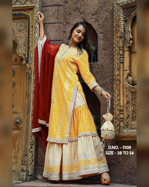 Beautiful Heavy Rayon 14 Kg Kurti Sharara  With Chiffon Dupatta And Potli Bag  Jaipuri Cotton Kurtis Wholesale