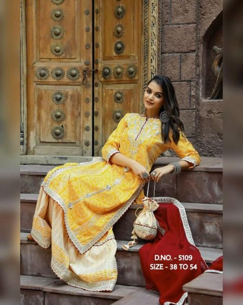 Beautiful Heavy Rayon 14 Kg Kurti Sharara  With Chiffon Dupatta And Potli Bag  Jaipuri Cotton Kurtis Wholesale