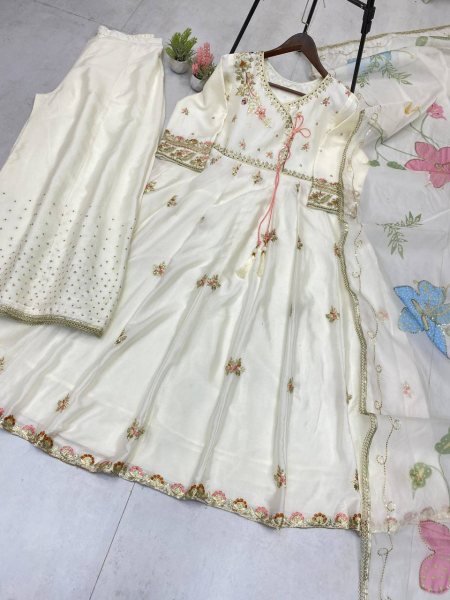 Beautiful Kediya Embroidered Anarkali Gown Pair with Sequence Work for Diwali Celebrations Ready To Wear Collection