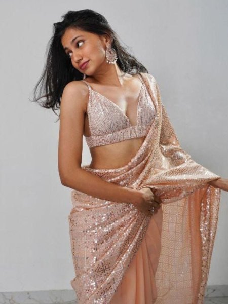 Latest Cream Color Party ware Faux Georgette saree For bollywood Inspired  Sarees 